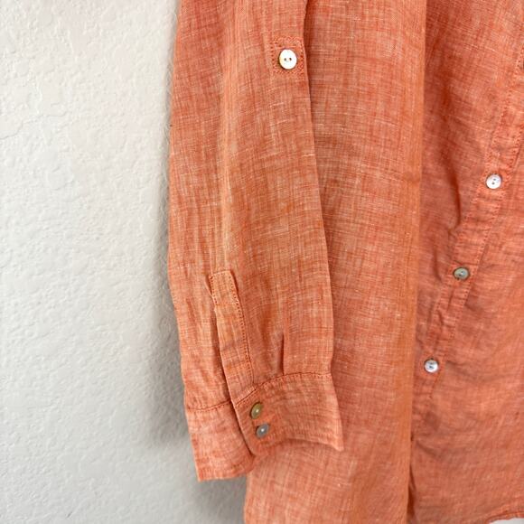 Singrid Olsen Womens Button Shirt Top Size 1X 100% Linen Beachy Summer Peach - Picture 4 of 6